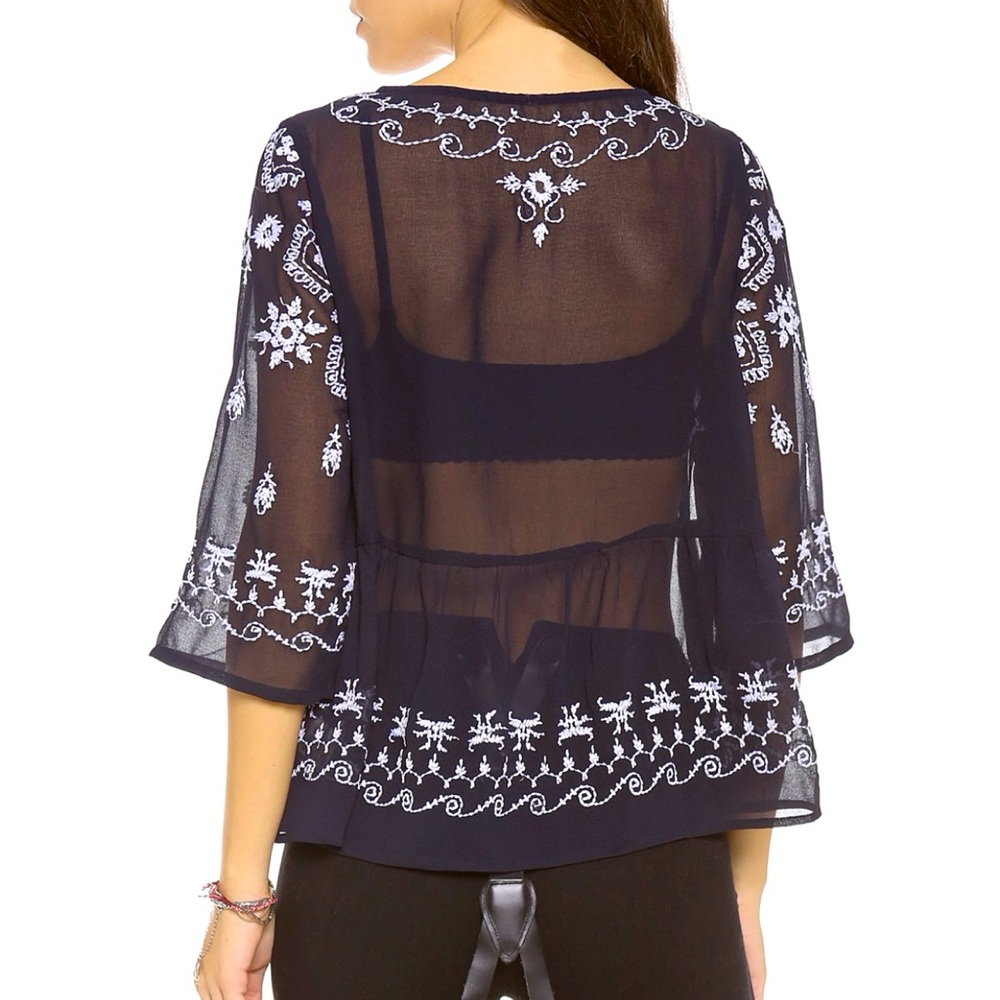 πΊπHPππΊ NWT Free People Pennies Sequel Embroidered Blouse - Picture 5 of 16
